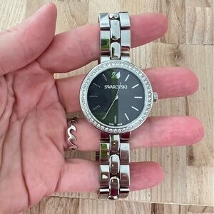 Swarovski ladies stainless steel charcoal gray dial dress watch NEW BATTERY